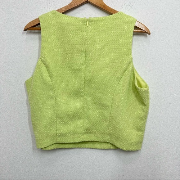 Taylor Light Lime Green Tweed Square Neck Cropped Top Women's Size 12 Brunch - Picture 4 of 4